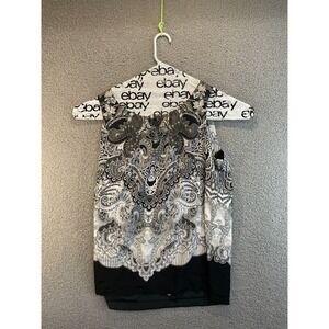Vintage Dana Buchman Gray Floral Knit Sleeveless Tank Sz XL‎ Shirt Blouse